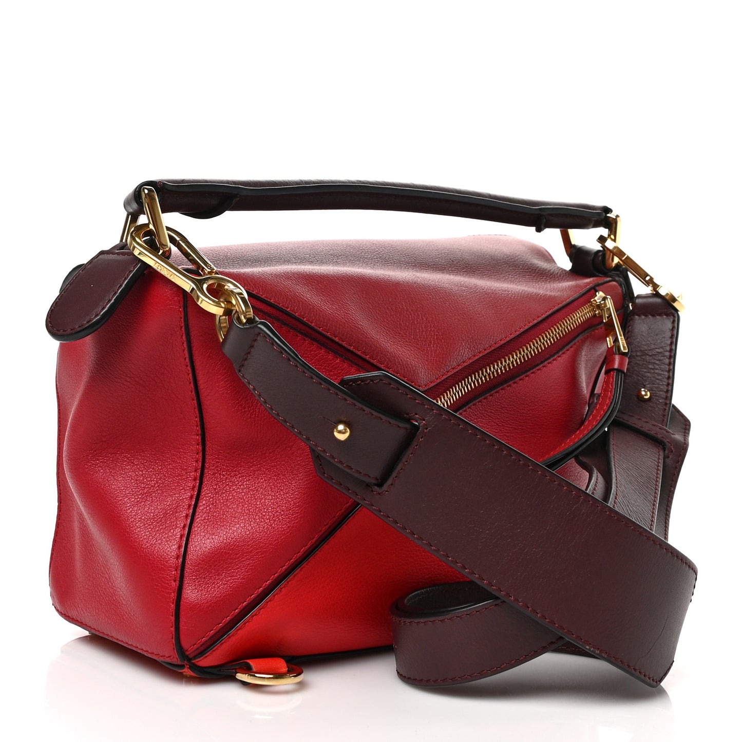Calfskin Colorblock Small Puzzle Bag Red