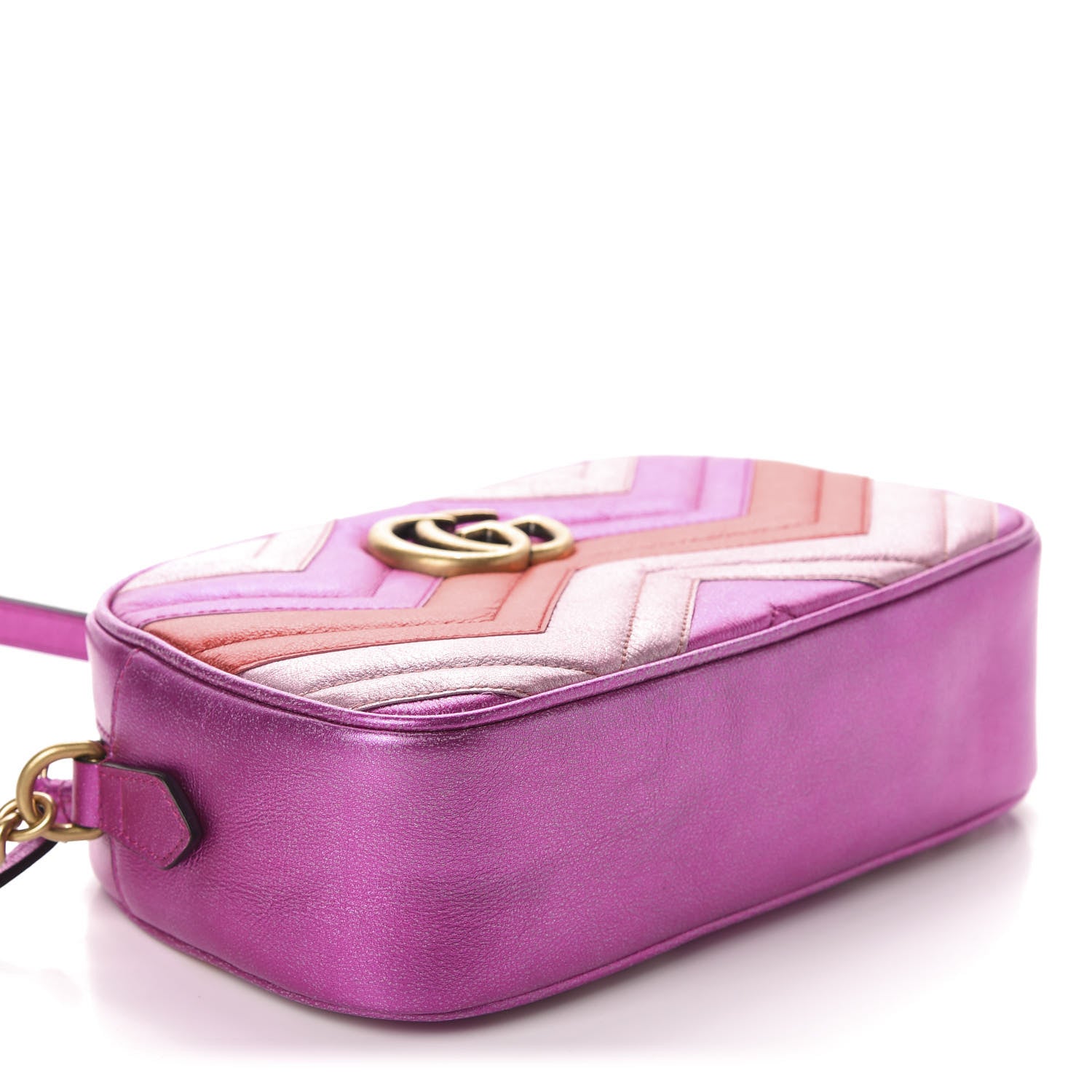 Gucci Laminated Nappa Matelasse Small GG Marmont Chain Shoulder Bag Fuxia Rosso Rosa 4 of 10