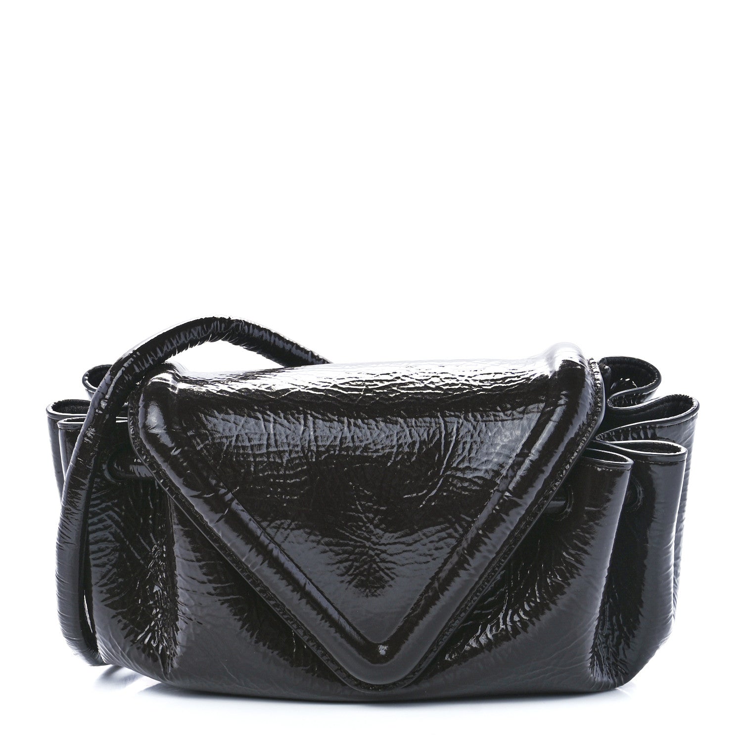 Bottega Veneta Patent Deerskin Small Beak Triangle Flap Shoulder Bag Fondant 1 of 9