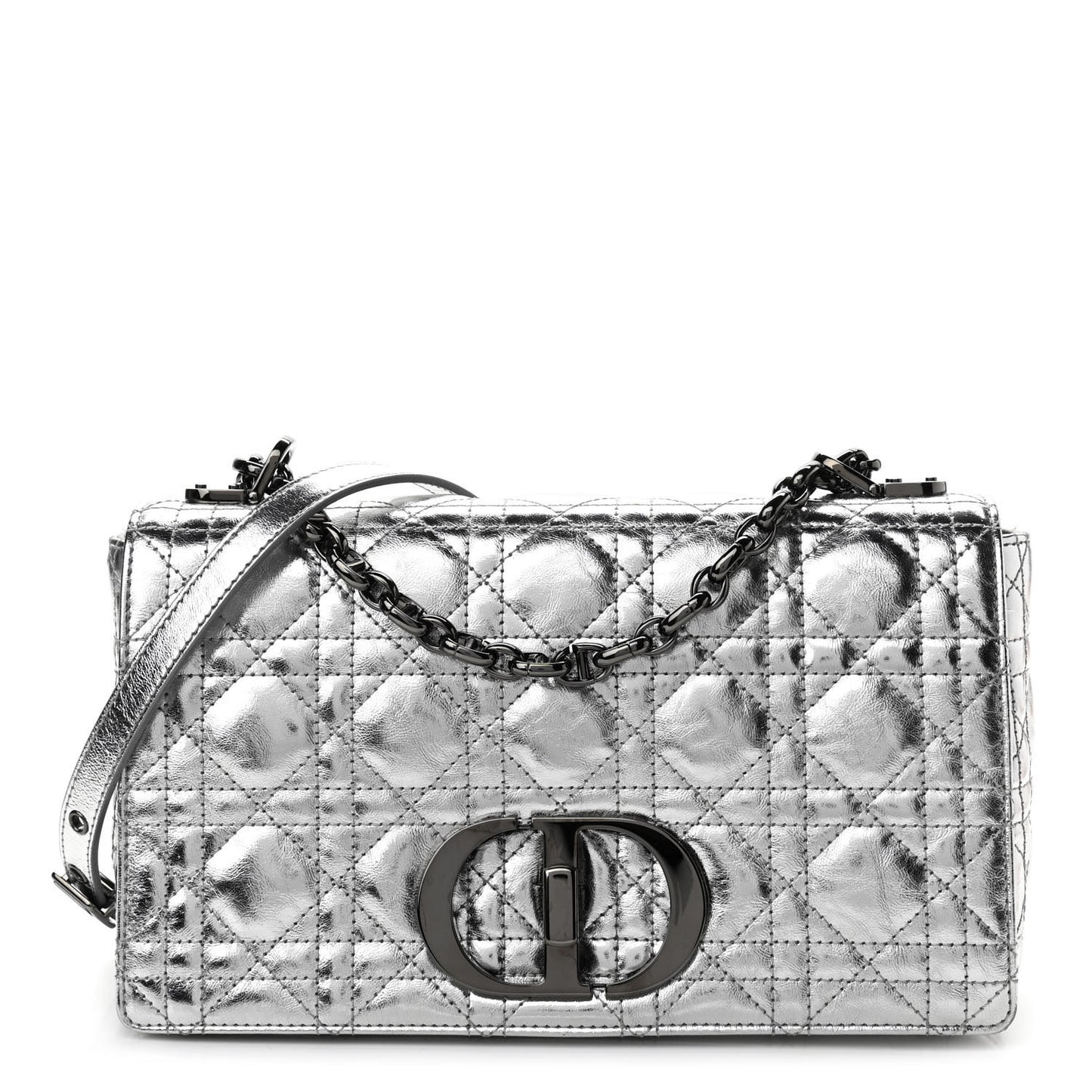 Metallic Calfskin Cannage Medium Caro Bag Argent