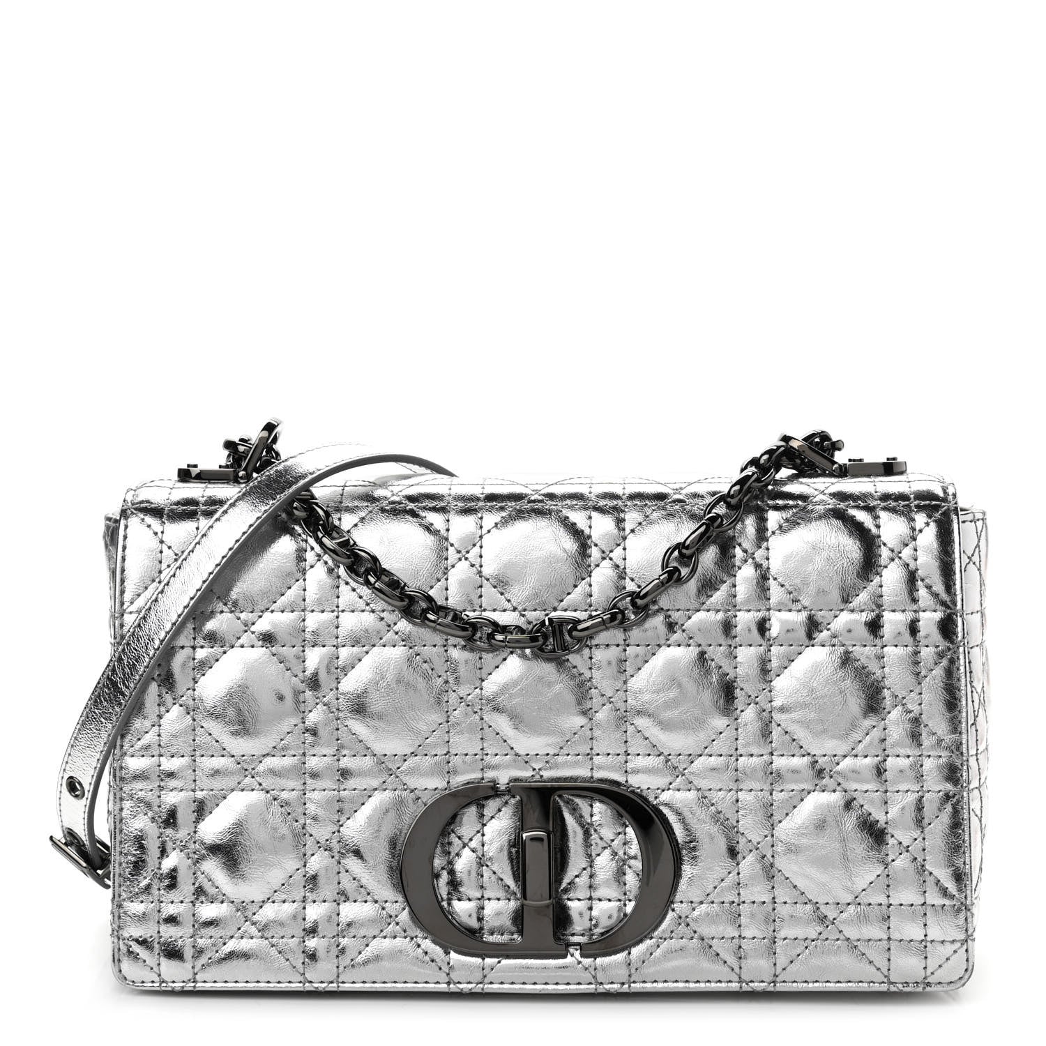 Christian Dior Metallic Calfskin Cannage Medium Caro Bag Argent 1 of 10