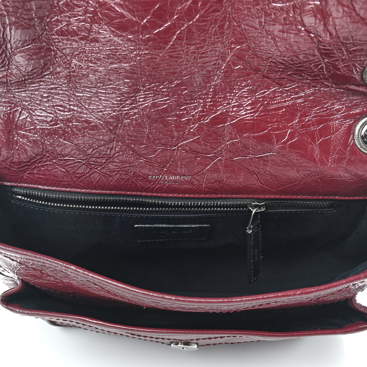 Crinkled Calfskin Matelasse Monogram Medium Niki Chain Satchel Burgundy