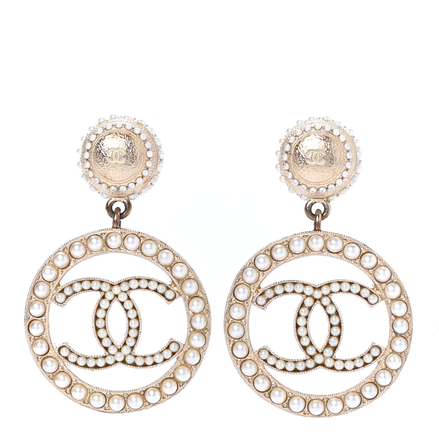 Pearl CC Drop Earrings Light Gold