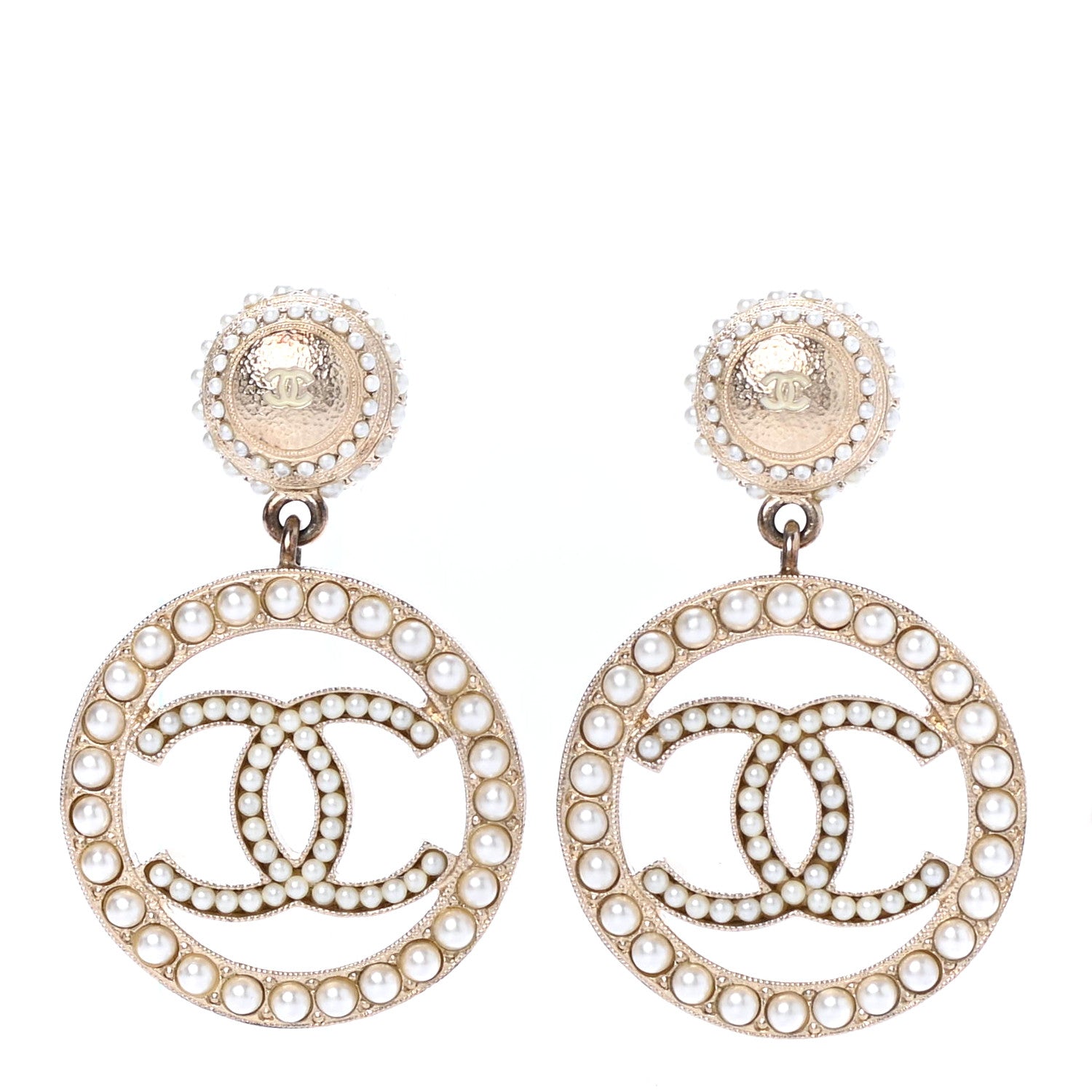 Chanel Pearl CC Drop Earrings Light Gold 1 of 4