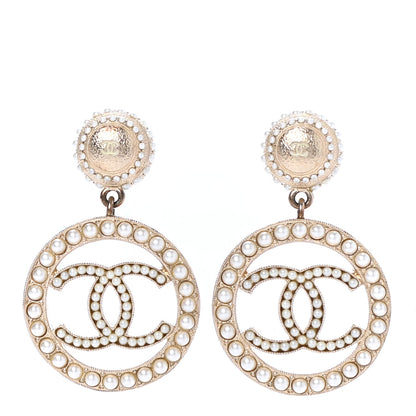 Chanel Pearl CC Drop Earrings Light Gold 1 of 4