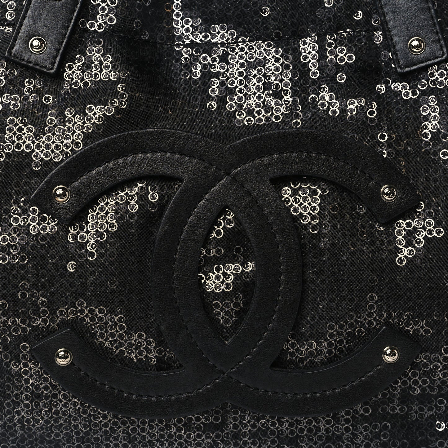 Calfskin Mesh Hidden Sequin CC Tote Black