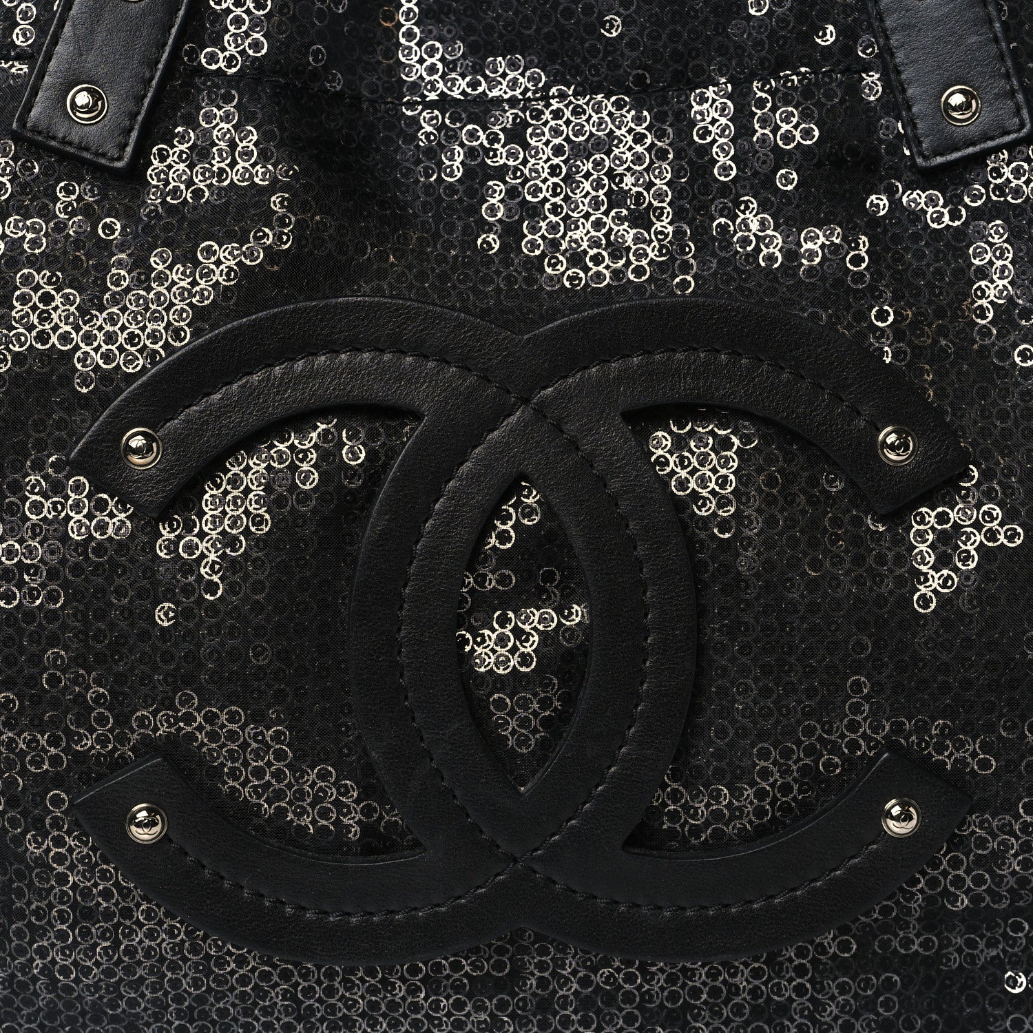 Chanel Calfskin Mesh Hidden Sequin CC Tote Black 8 of 10