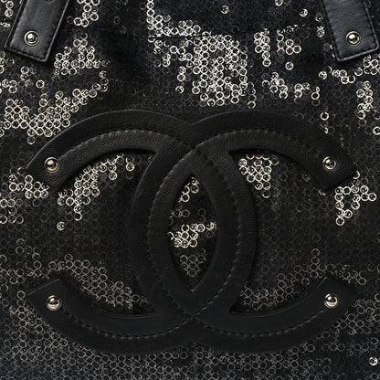 Chanel Calfskin Mesh Hidden Sequin CC Tote Black 8 of 10