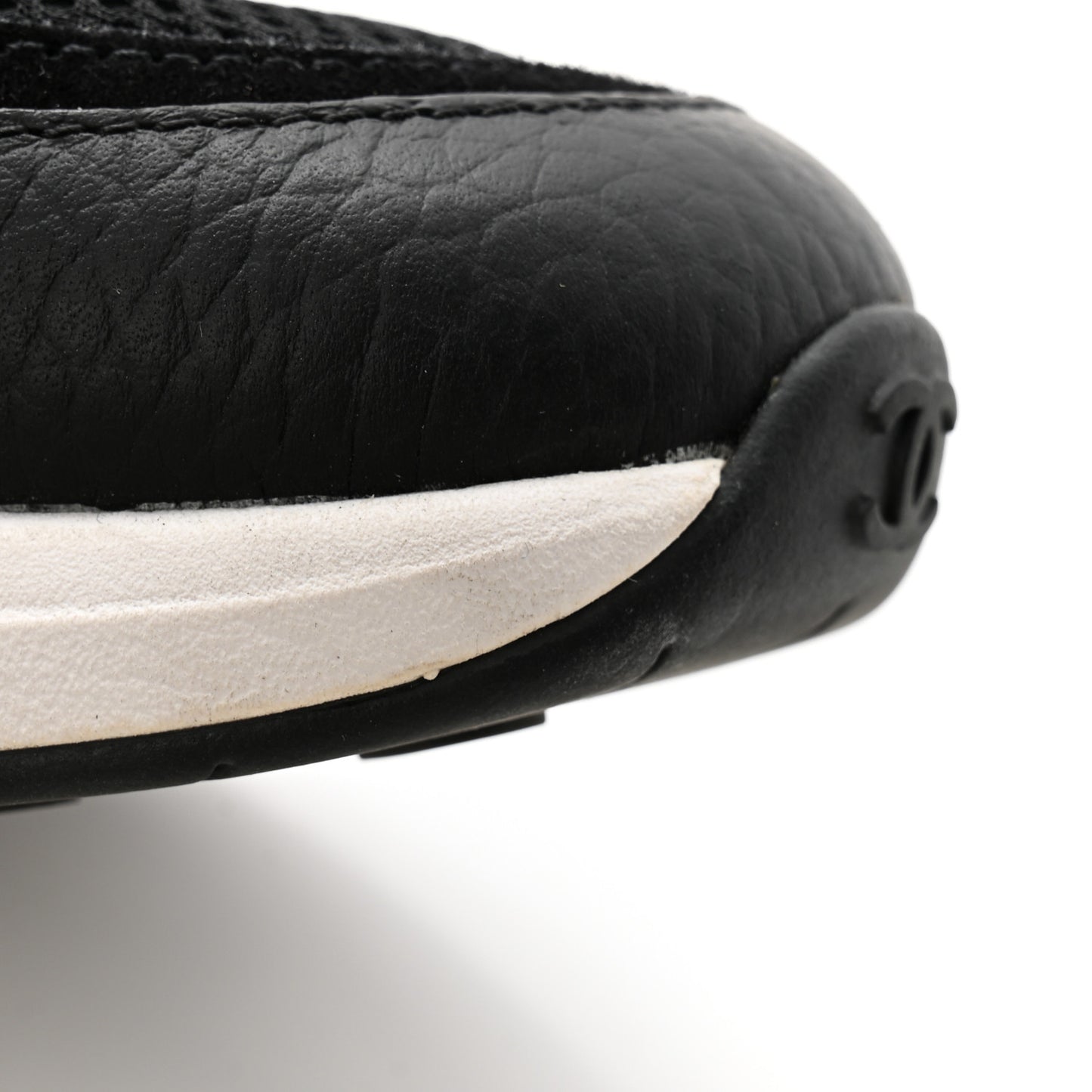 Calfskin Mesh Lycra Suede Womens Logo Sneakers 38.5 Black
