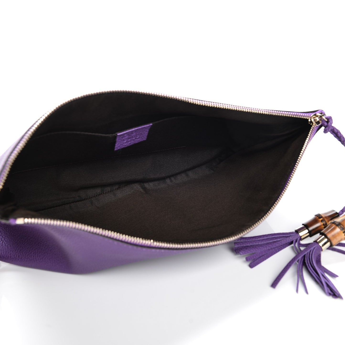Pebbled Calfskin Large Bamboo Clutch Purple