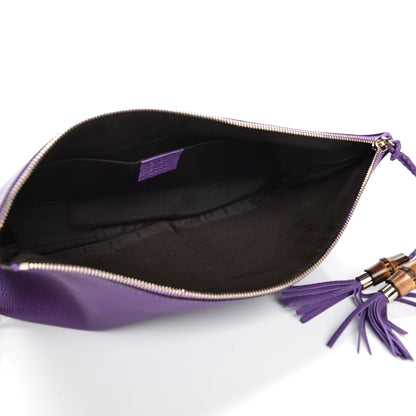 Gucci Pebbled Calfskin Large Bamboo Clutch Purple 5 of 7