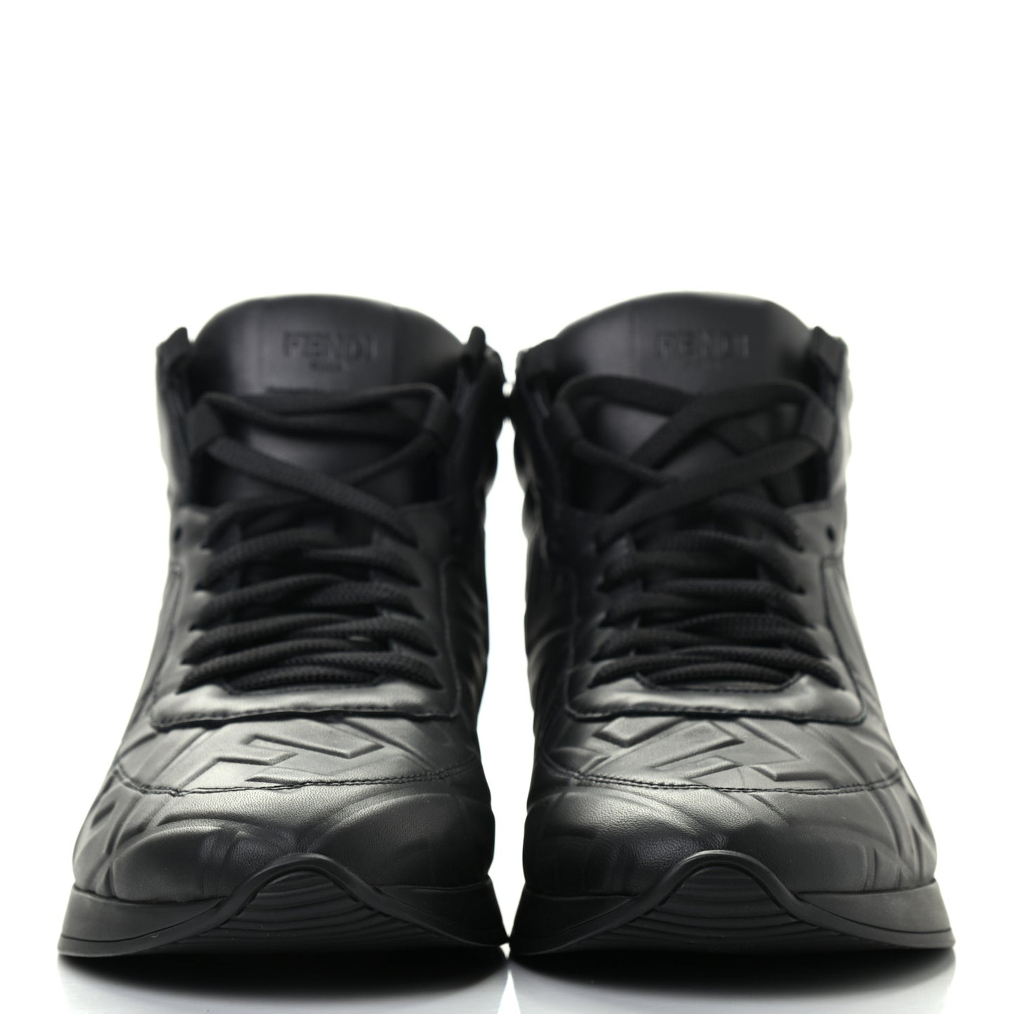 Nappa Macro FF Embossed High Top Sneakers 38 Black