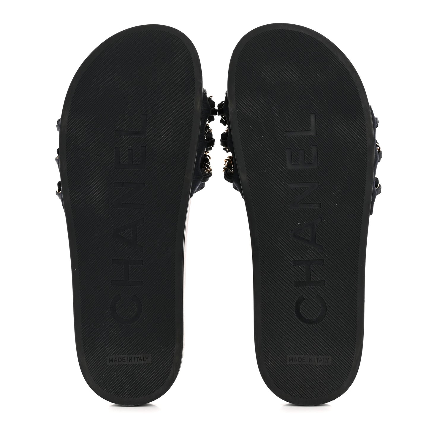 Satin Canvas Chain Slides Sandals Flats 39 Marine