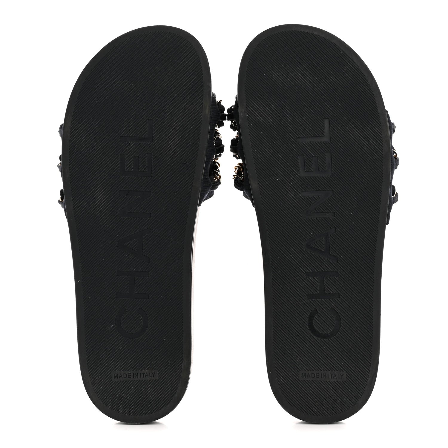 Chanel Satin Canvas Chain Slides Sandals Flats 39 Marine 6 of 10