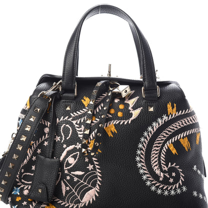 Valentino Garavani Calfskin Embroidered Rockstud Tote Black 7 of 9