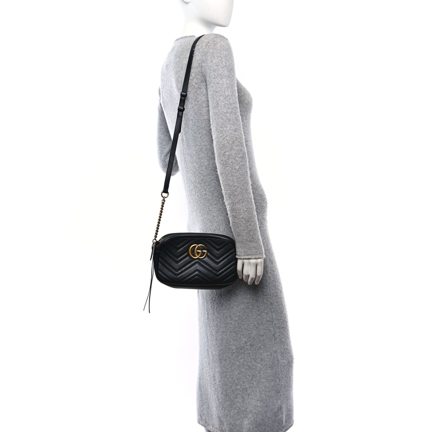 Calfskin Matelasse Small GG Marmont Chain Shoulder Bag Black