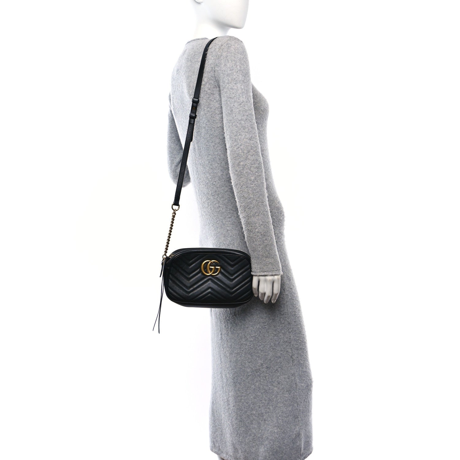 Gucci Calfskin Matelasse Small GG Marmont Chain Shoulder Bag Black 2 of 11