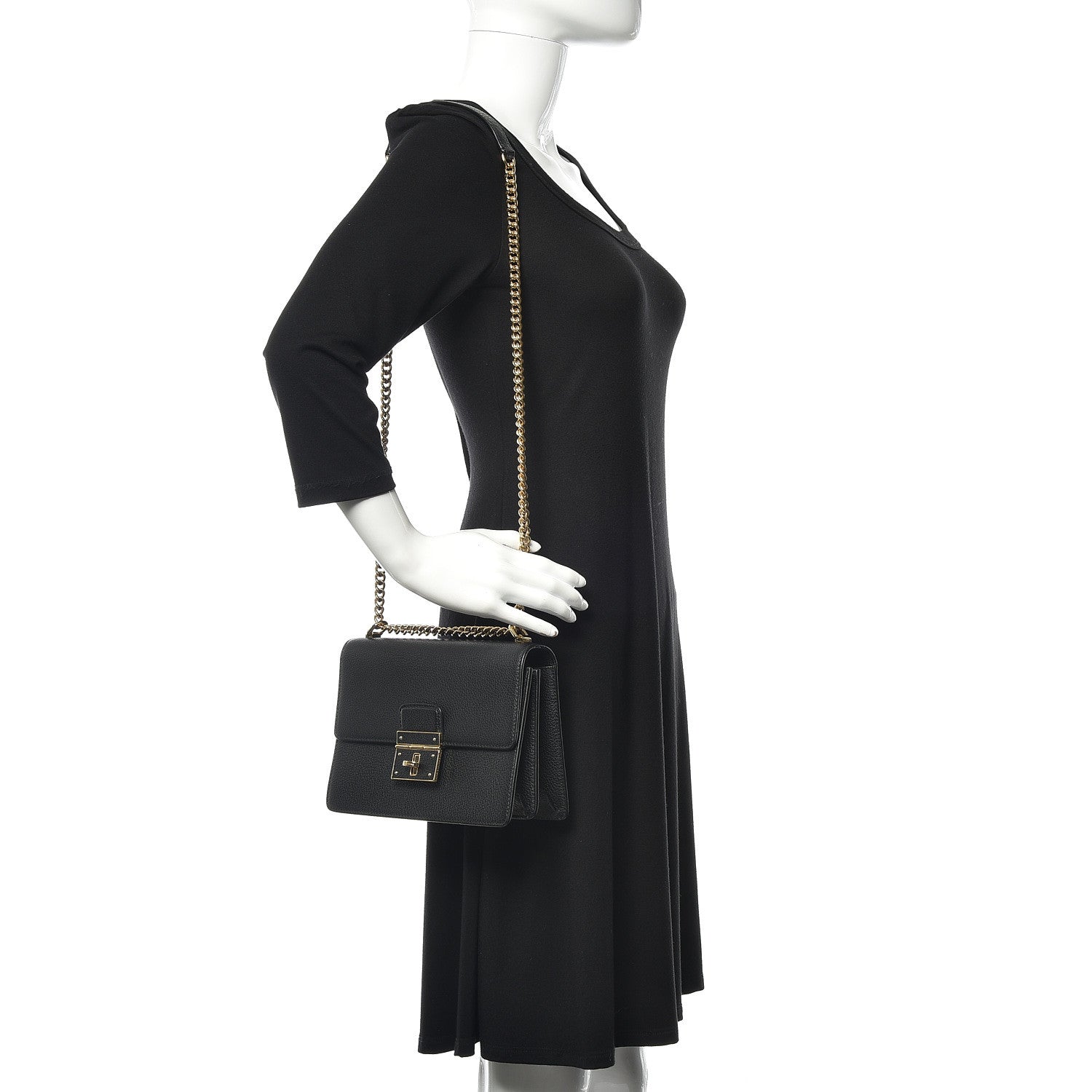 Dolce & Gabbana Grained Calfskin Rosalia Shoulder Bag Black 2 of 9