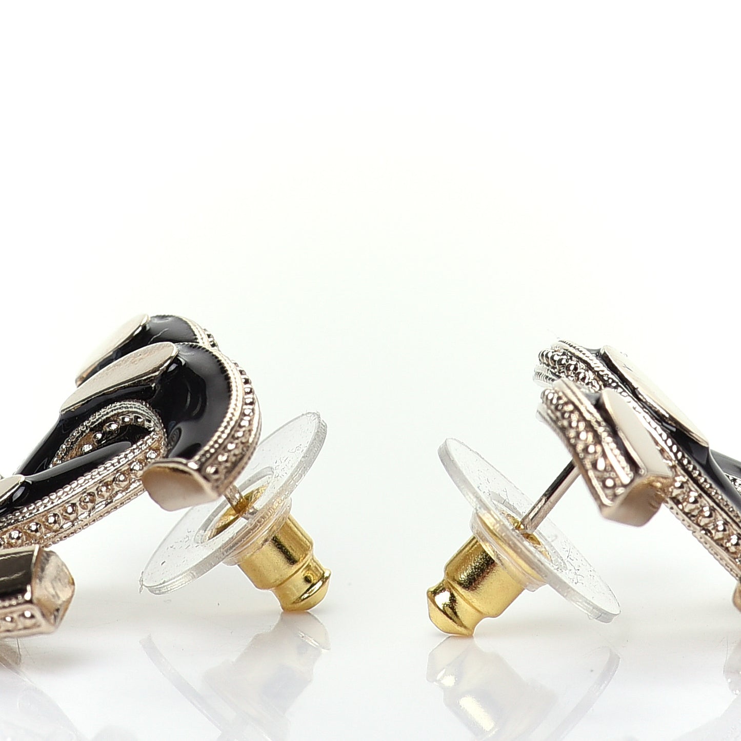 Enamel CC Earrings Black Gold
