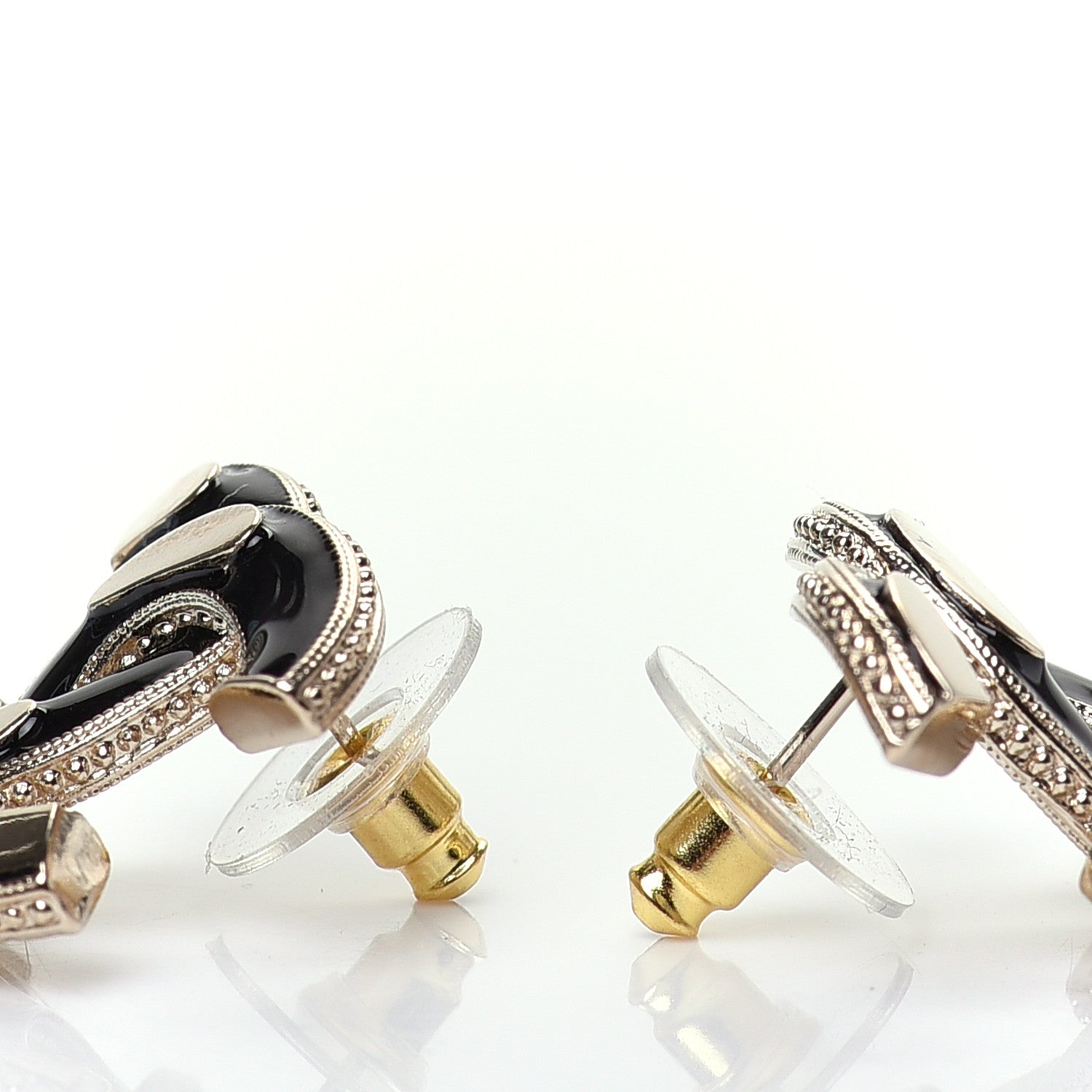 Chanel Enamel CC Earrings Black Gold 3 of 5