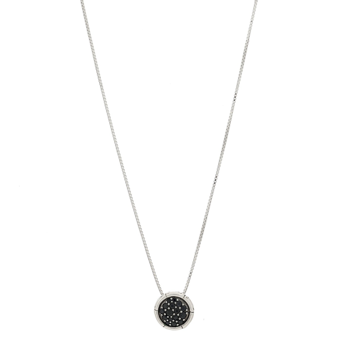 Sterling Silver Black Sapphire Small Bamboo Round Pendant Necklace