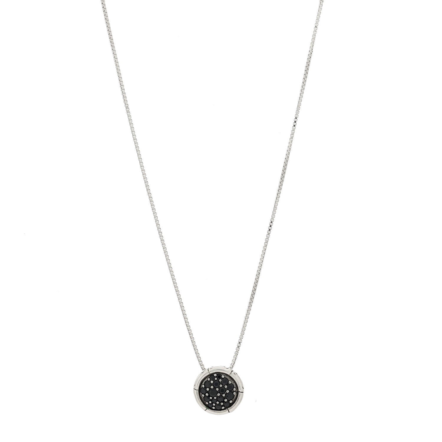 John Hardy Sterling Silver Black Sapphire Small Bamboo Round Pendant Necklace 1 of 5