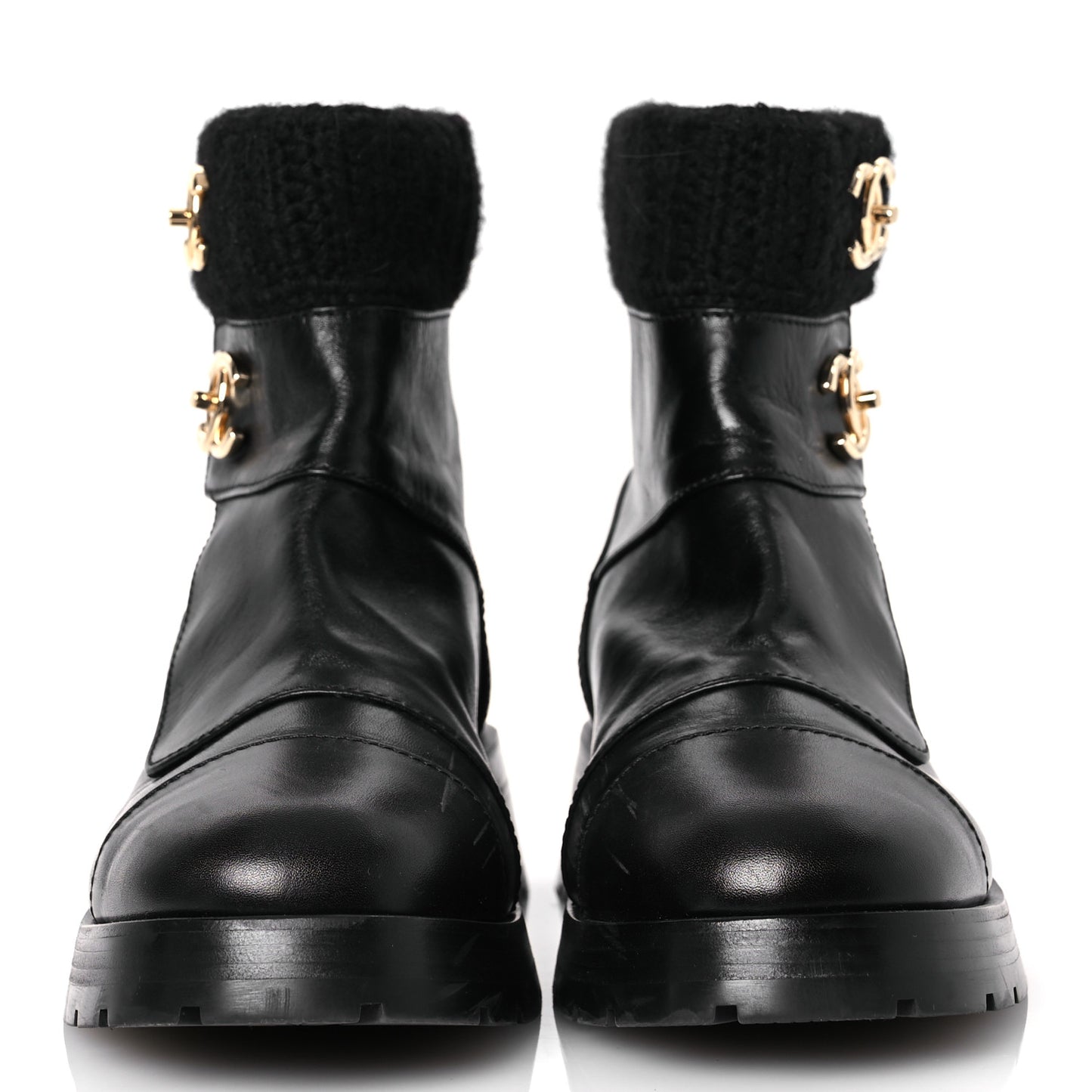 Calfskin Knit CC Short Boots 40 Black