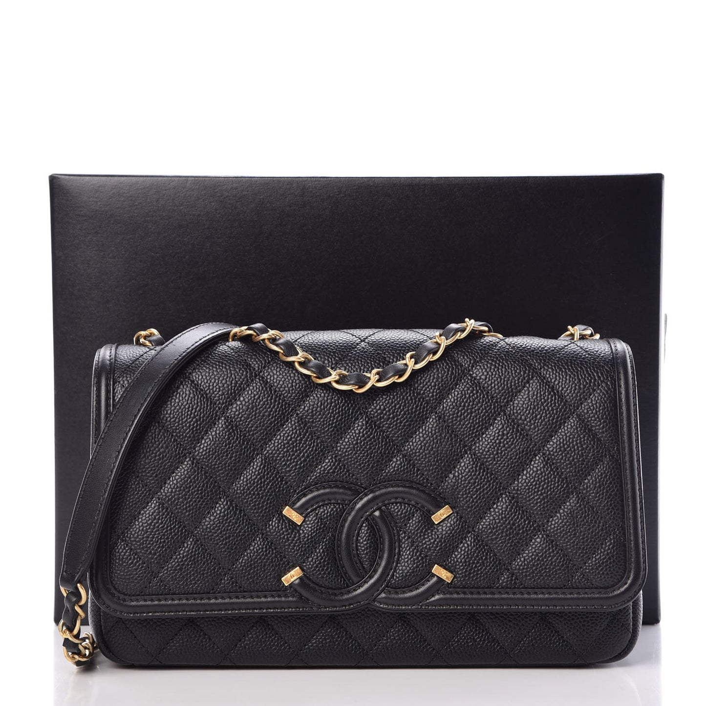 Caviar Quilted Medium CC Filigree Flap Black