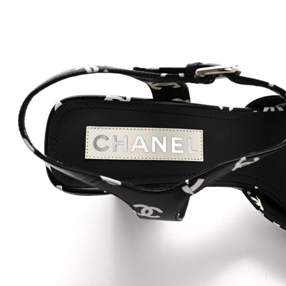 Chanel Printed Lambskin CC Sandals 41 Black White 7 of 9
