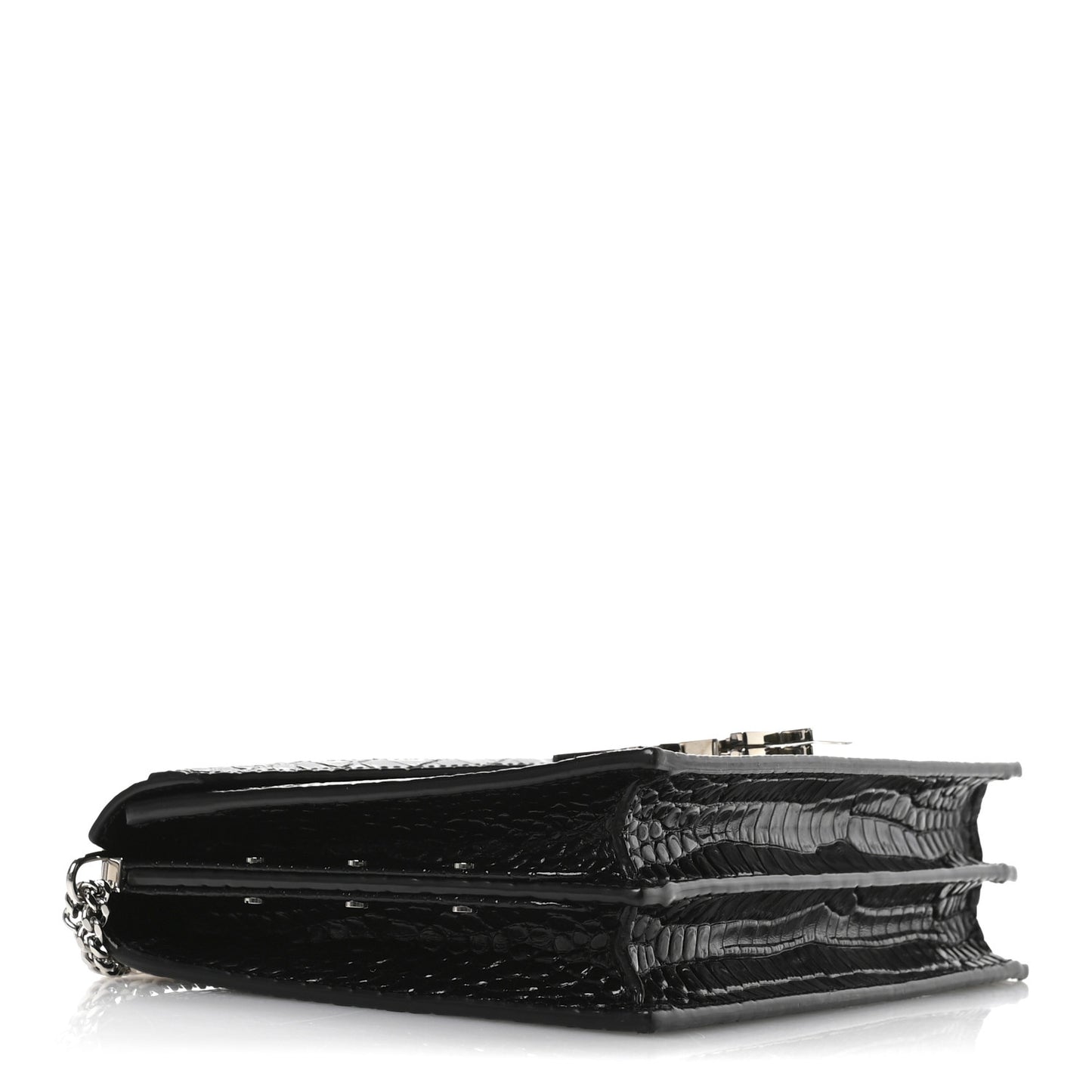 Calfskin Crocodile Embossed Monogram Cassandra Clasp Bag Black Rouge Legion