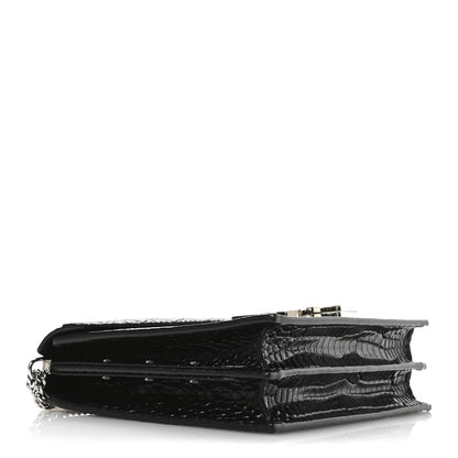 Saint Laurent Calfskin Crocodile Embossed Monogram Cassandra Clasp Bag Black Rouge Legion 4 of 10