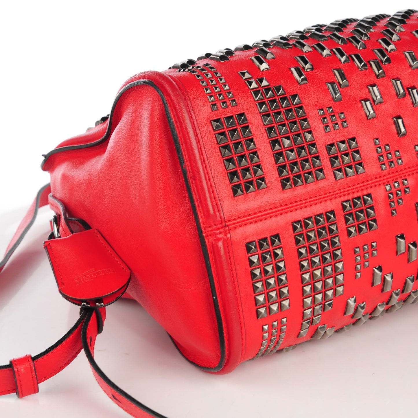 Calfskin Small Studded Padlock Zip Around Tote Red
