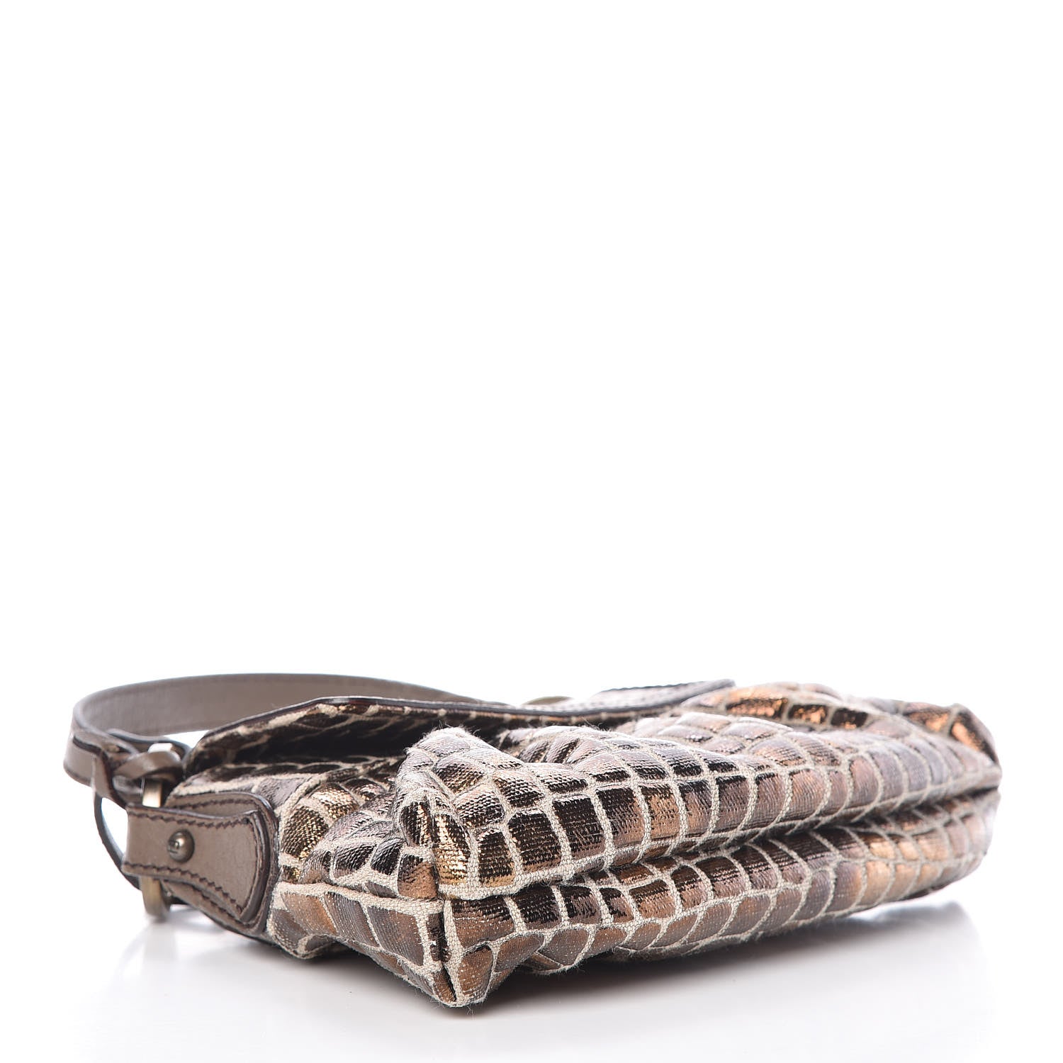 Fendi Metallic Canvas Crocodile Effect Mini Shoulder Bag Bronze 4 of 9
