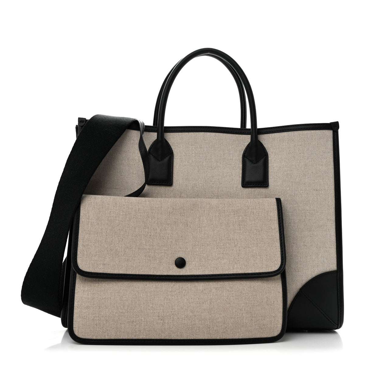 MCM Calfskin Linen Large Munchen Tote Black 3 of 12