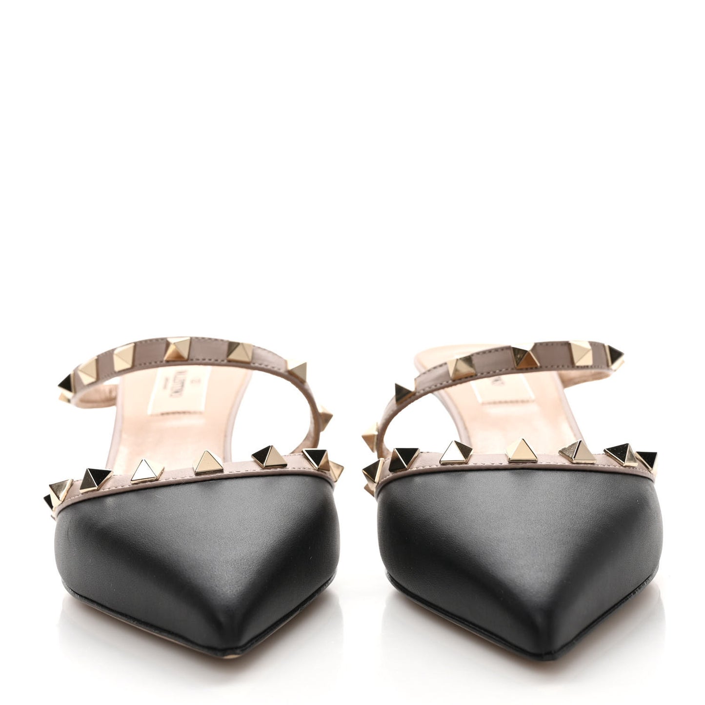 Calfskin Nappa Rockstud Cross Strap 50mm Mules 36.5 Black Poudre