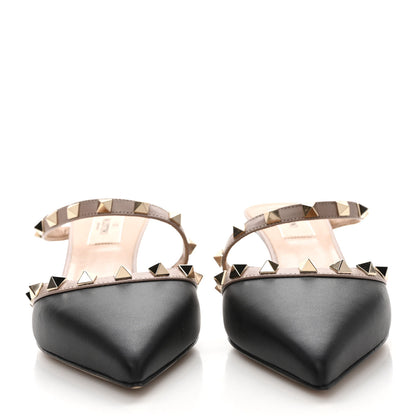 Valentino Garavani Calfskin Nappa Rockstud Cross Strap 50mm Mules 36.5 Black Poudre 2 of 8