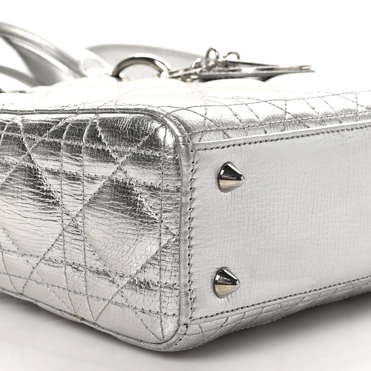 Christian Dior Metallic Grained Calfskin Cannage Small Lucky Badges My Lady Dior Silver 9 of 13