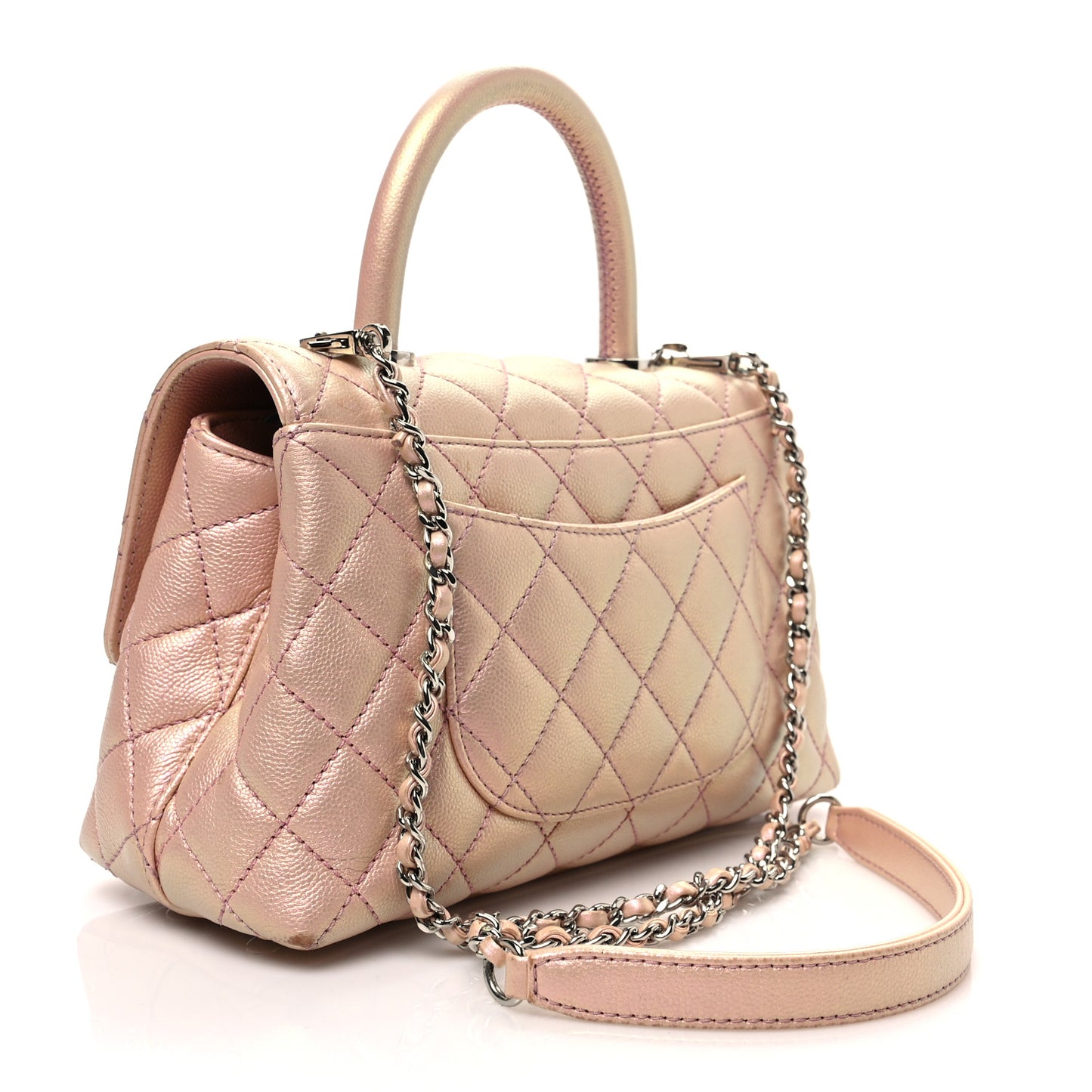 Iridescent Caviar Quilted Mini Coco Handle Flap Pink