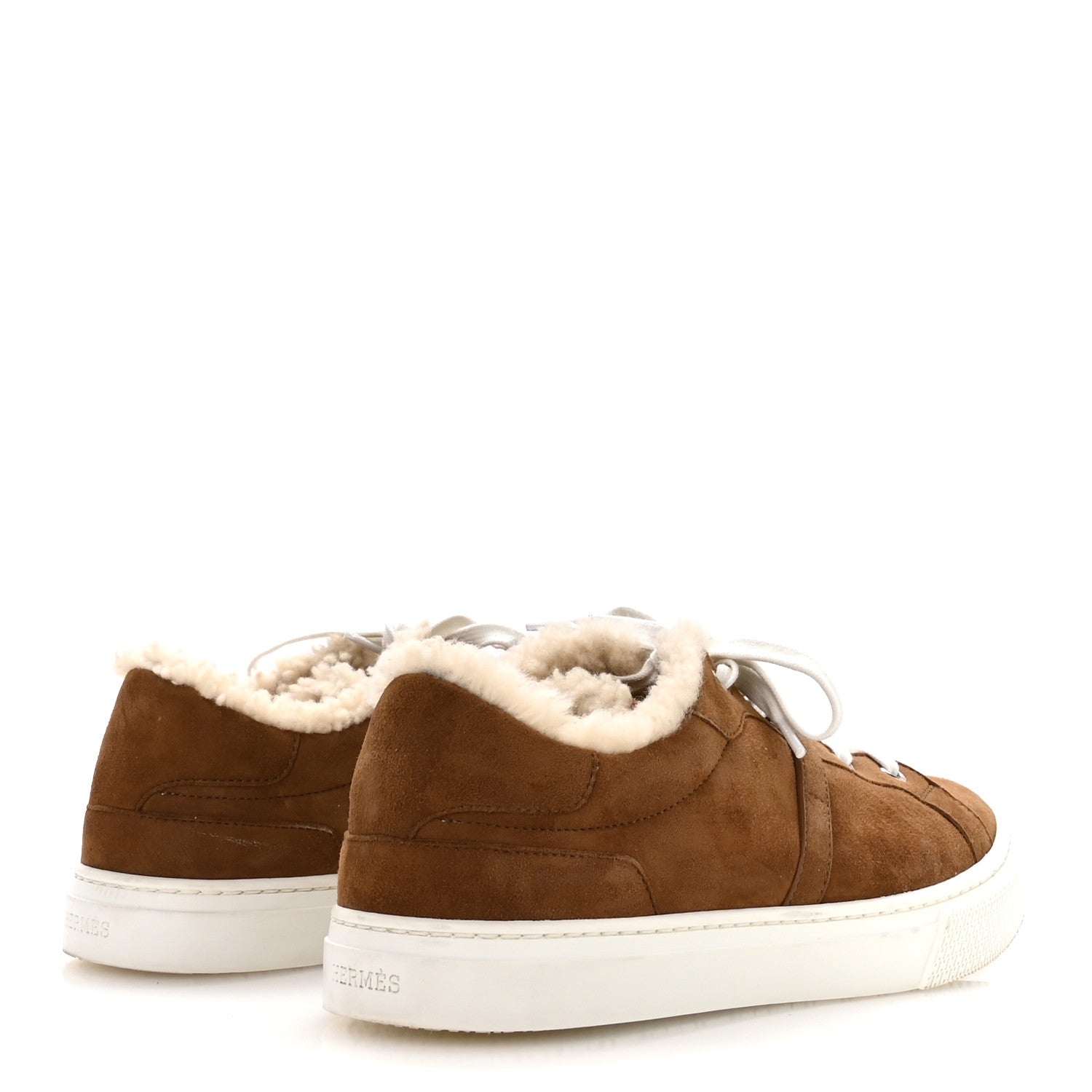 Hermes Suede Goatskin Woolskin Day Sneakers 38 Brun Fume Ecru 5 of 8