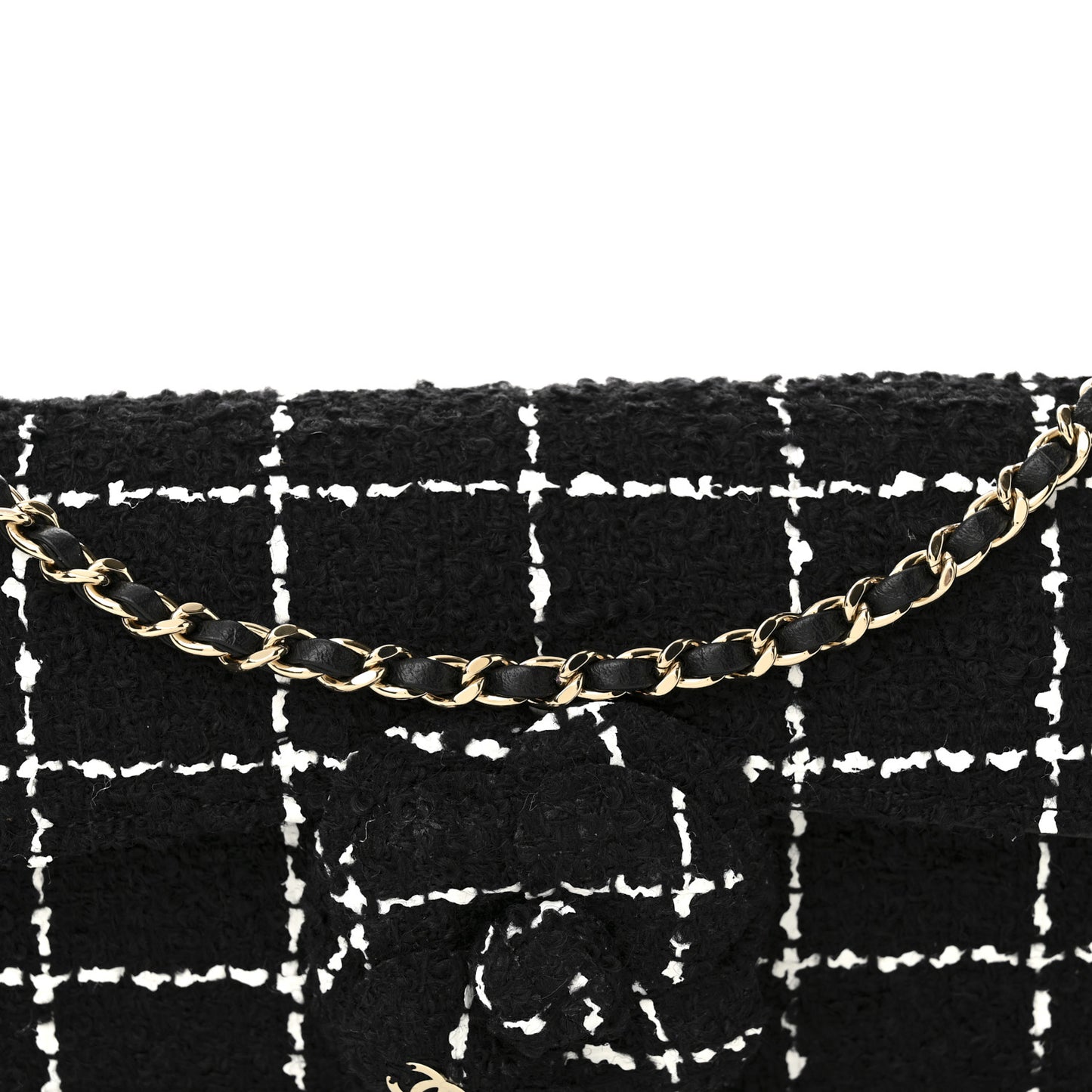 Tweed Quilted East West Camellia Clutch  Black White