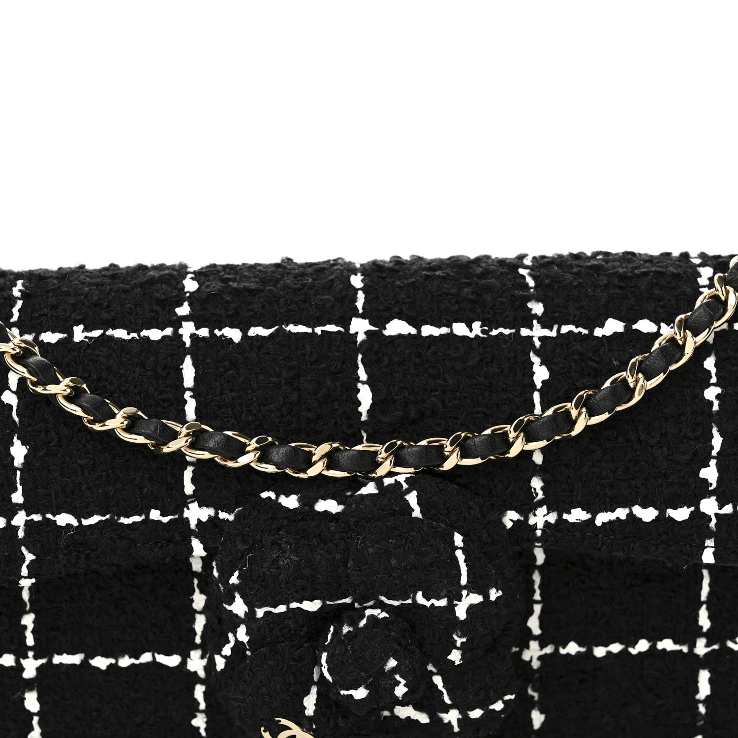 Chanel Tweed Quilted East West Camellia Clutch  Black White 8 of 11