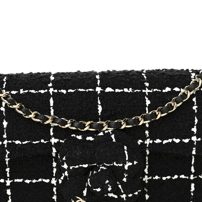 Chanel Tweed Quilted East West Camellia Clutch  Black White 8 of 11