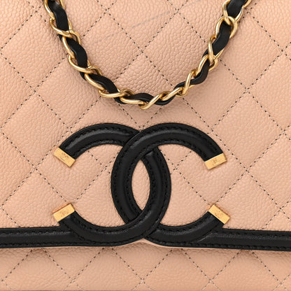 Chanel Caviar Quilted Medium CC Filigree Flap Beige Black 8 of 13