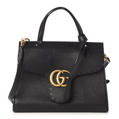 Gucci Calfskin Mini GG Marmont Top Handle Bag Black 1 of 15