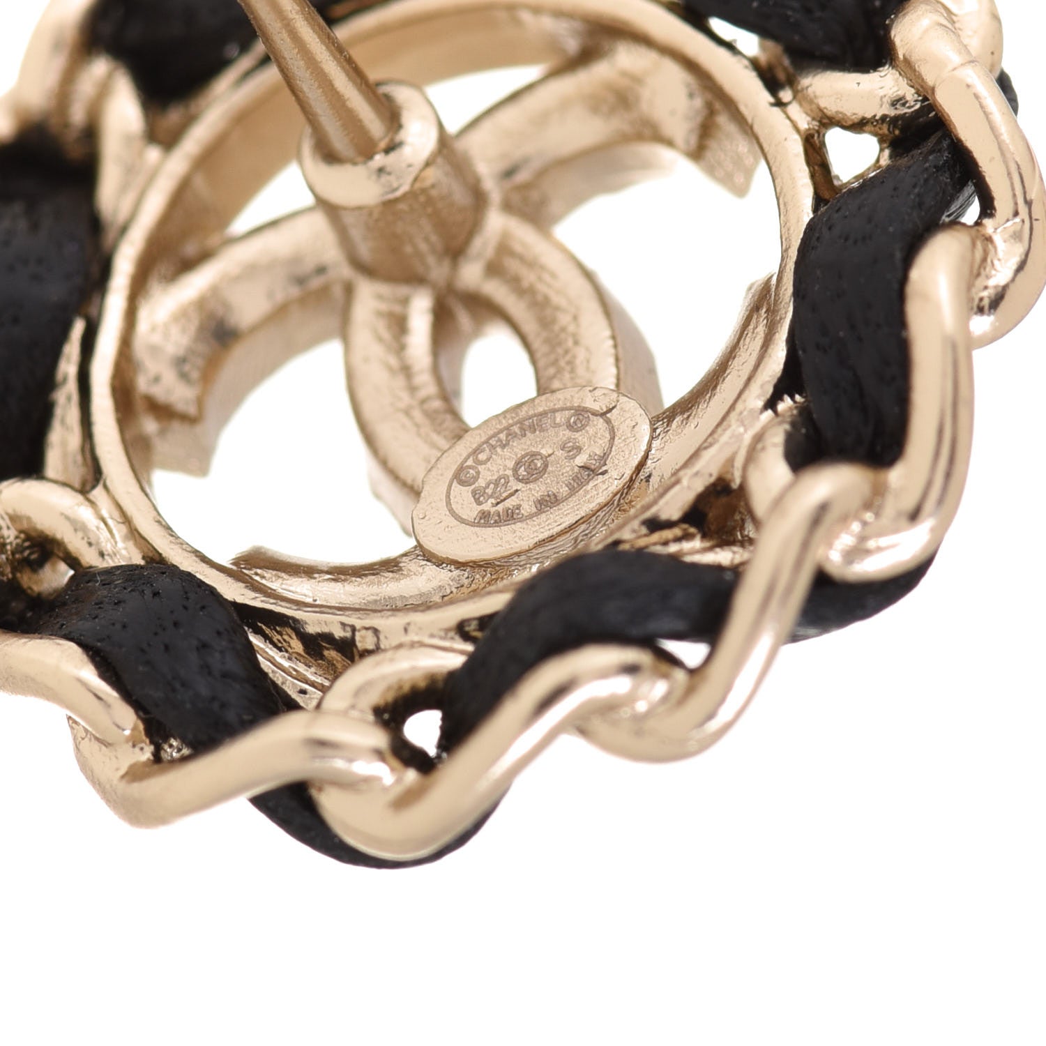 Chanel Crystal Lambskin Chain CC Stud Earrings Black Gold 4 of 5
