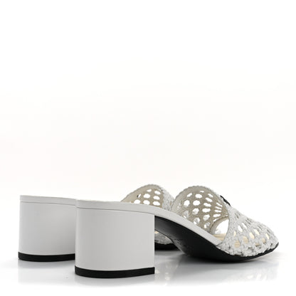 Chanel Shiny Braided Goatskin Mule Sandals 38 White 5 of 10