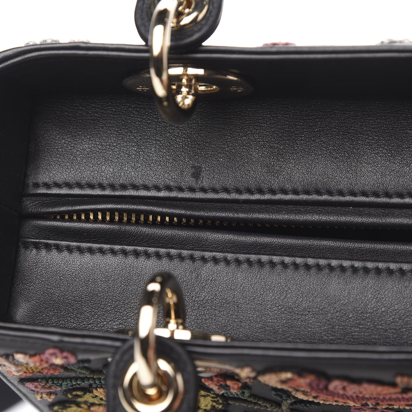 Smooth Calfskin Embroidered Beaded Floral Medium Lady Dior Black Multicolor