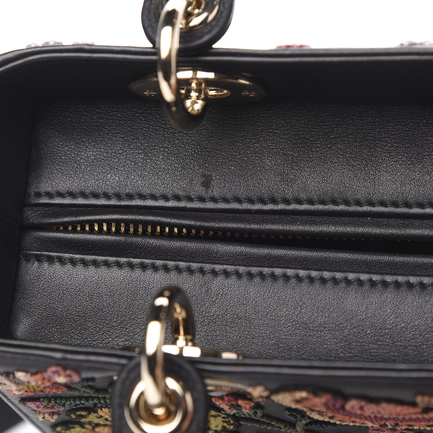 Christian Dior Smooth Calfskin Embroidered Beaded Floral Medium Lady Dior Black Multicolor 12 of 12