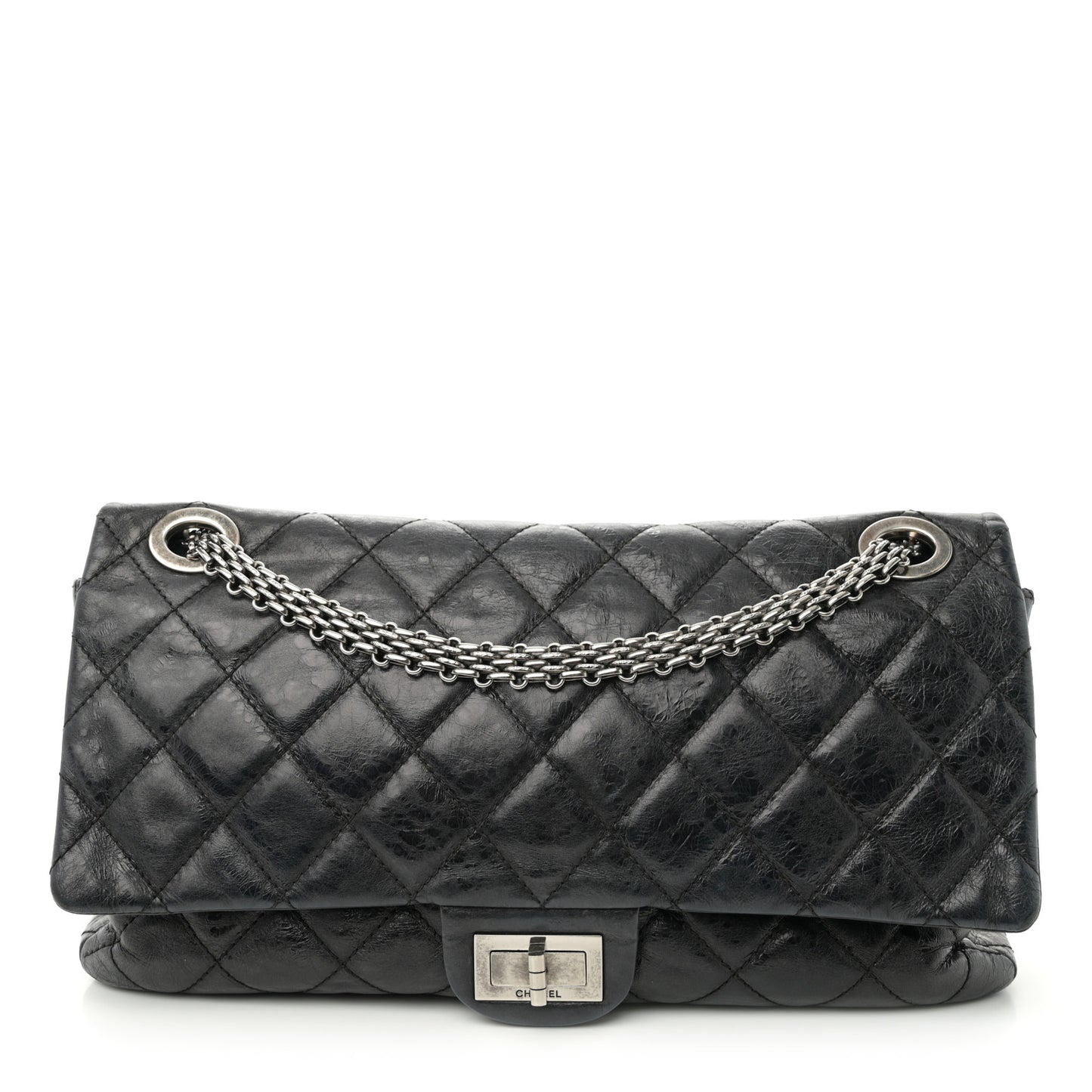 Metallic Aged Calfskin Quilted 2.55 Reissue 228 Flap Black