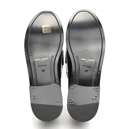 Saint Laurent Patent Calfskin Penny Loafers 39 Black 5 of 8